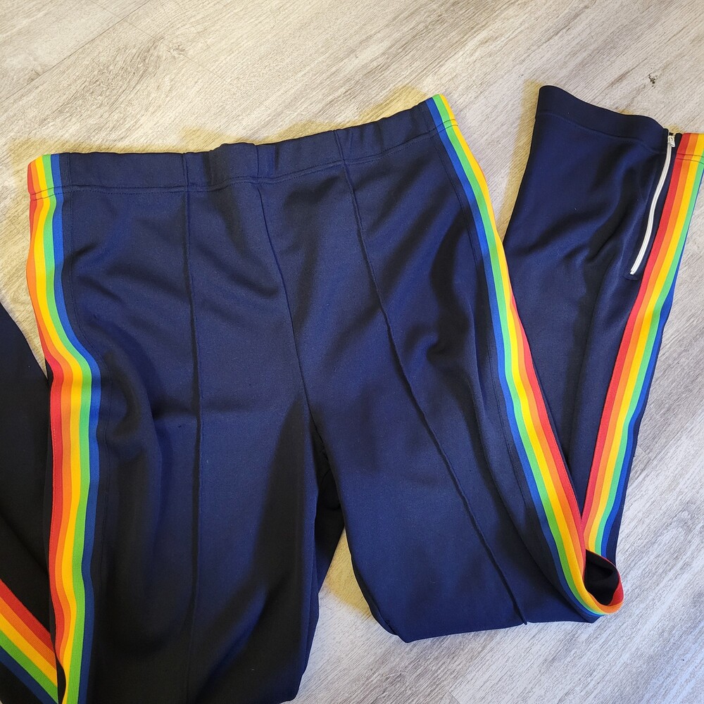 True vintage 70s 80s sears put-on shop Navy Pants Rainbow Stripe Side Zippers